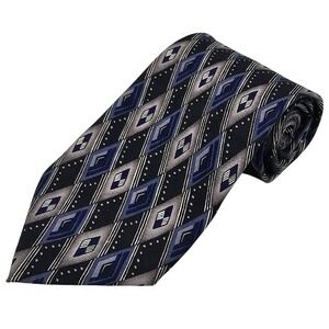 Louis Roth Tie Men's One Size‎ Black Geometric 100% Silk Woven Classic Pointed